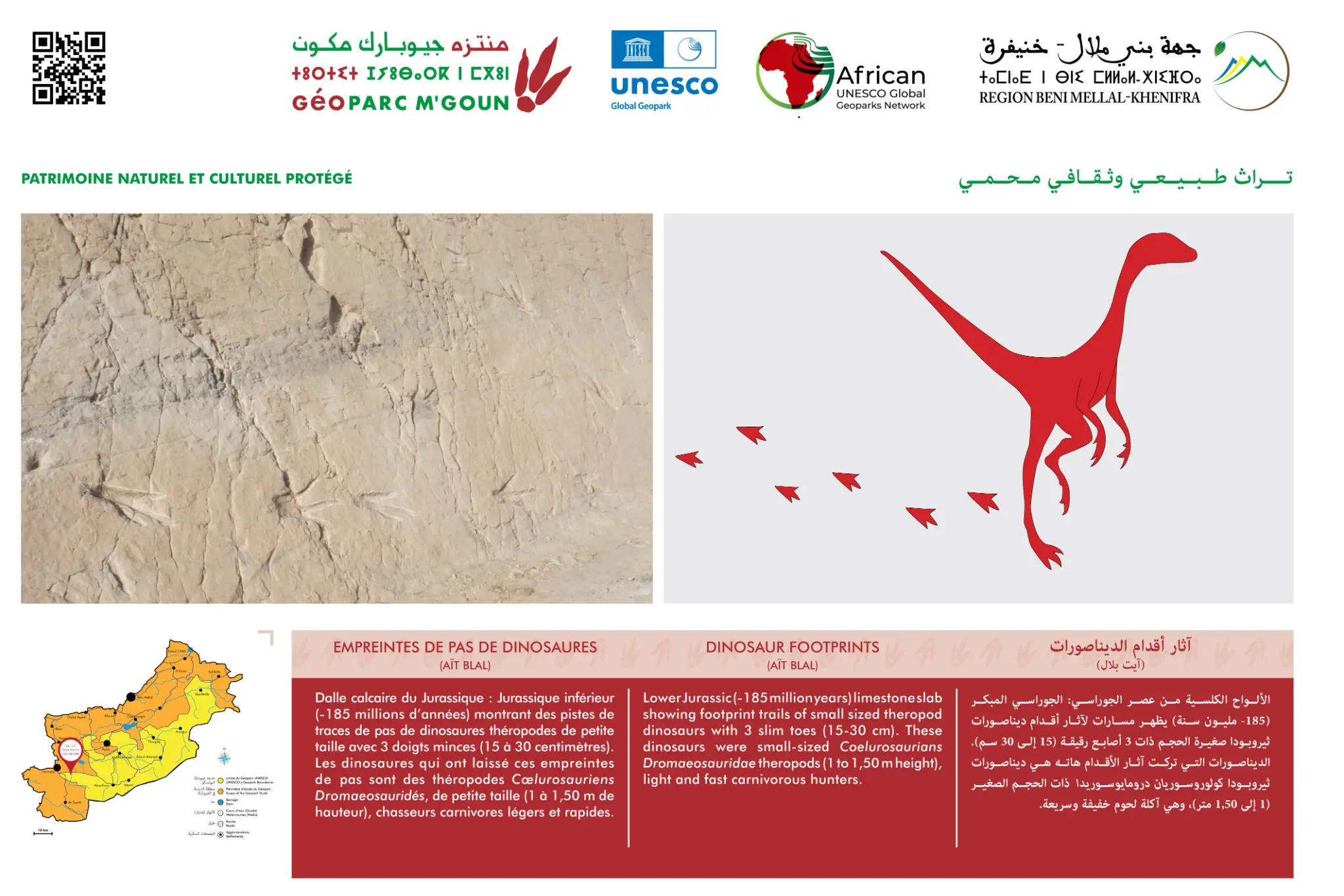 Interpretive panel — Ait Blal Dinosaur Footprints